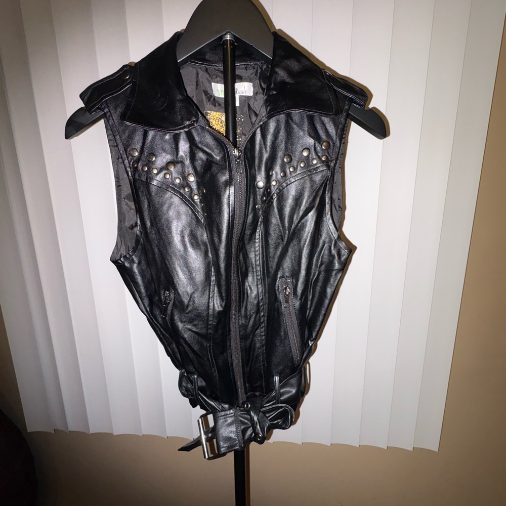 Studded Black Faux Leather Sleeveless Jacket Vest